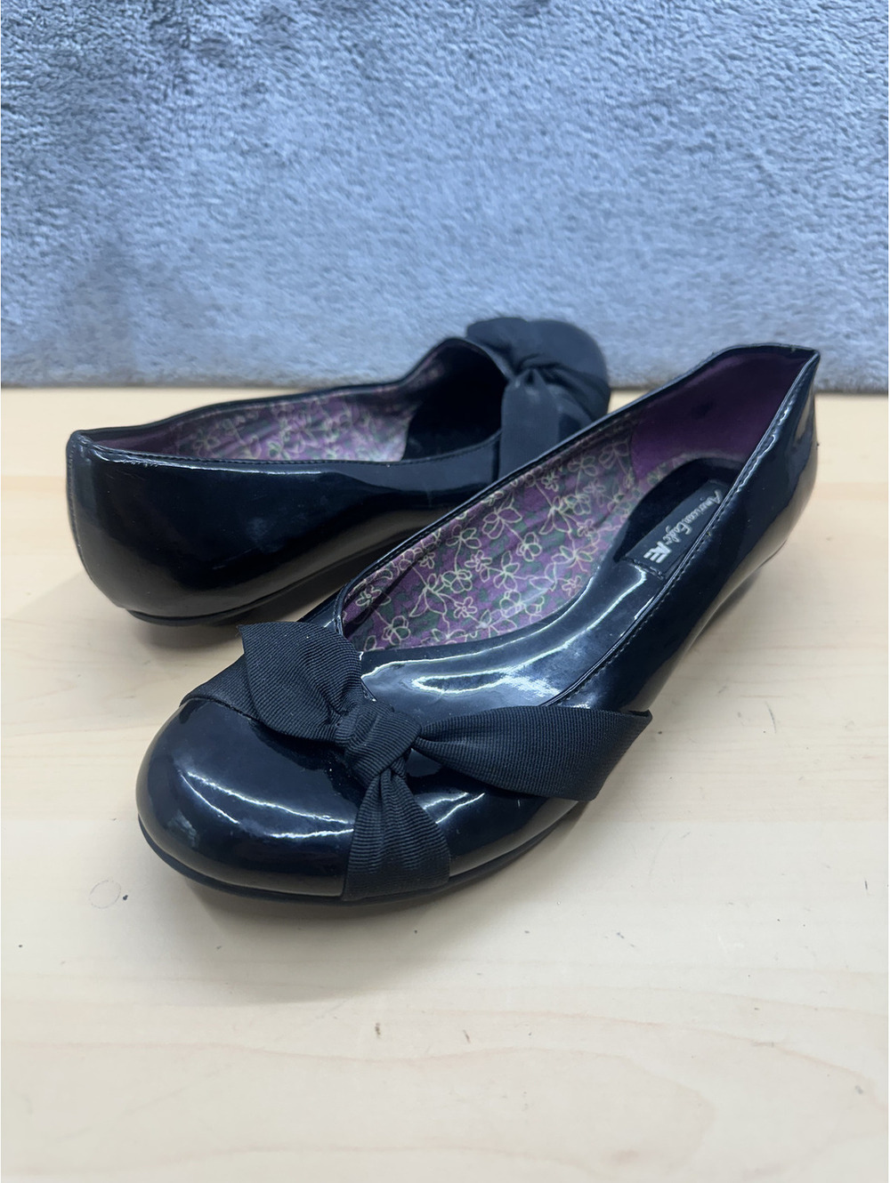 American Eagle Black Patent Flats with Bow Detail